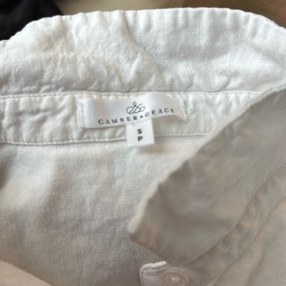 Camber & Grace White Collard Linen Blend Sleeveless Shirt Top w Side Slit - Picture 5 of 5